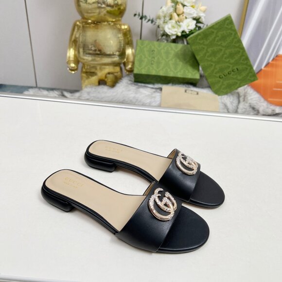 ✨GUCCl Double G Slide Sandalin Black Leather NWT✨ - Picture 3 of 6